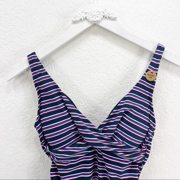 Niptuck Sailor Stripe Navy Cross Front One Piece Swimsuit Size US 6 NWT - Picture 2 of 10